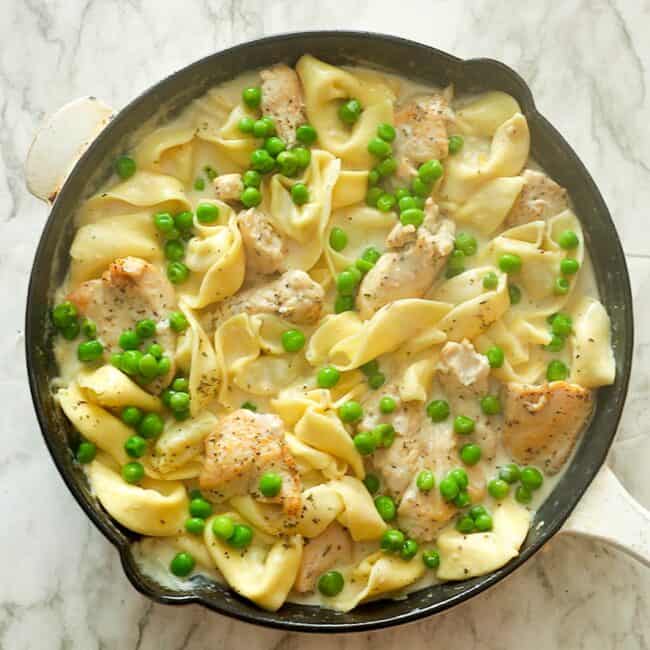 Savory Chicken Tortellini Alfredo fresh off the stove and ready to enjoy