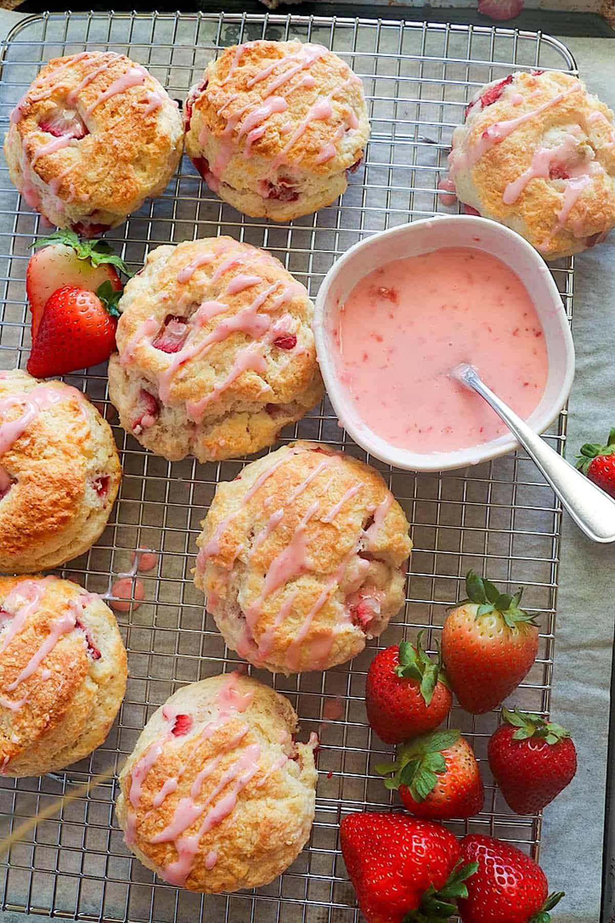 Insanely good Strawberry Biscuits glazed and ready to enjoy