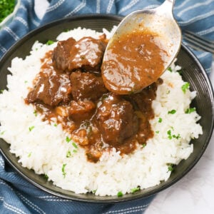 Ready to serve Beef Tips and Rice Recipe