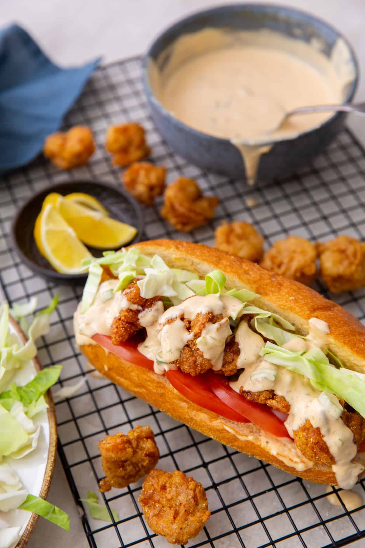 Shrimp Po' Boy Sandwich Served with Remoulade Sauce