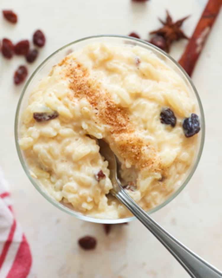 Finished Arroz con Leche with Spoon