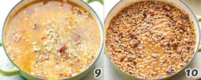 Simmering black-eyed peas until tender