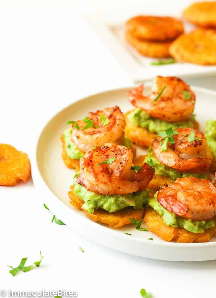 Tostones with shrimp and guac