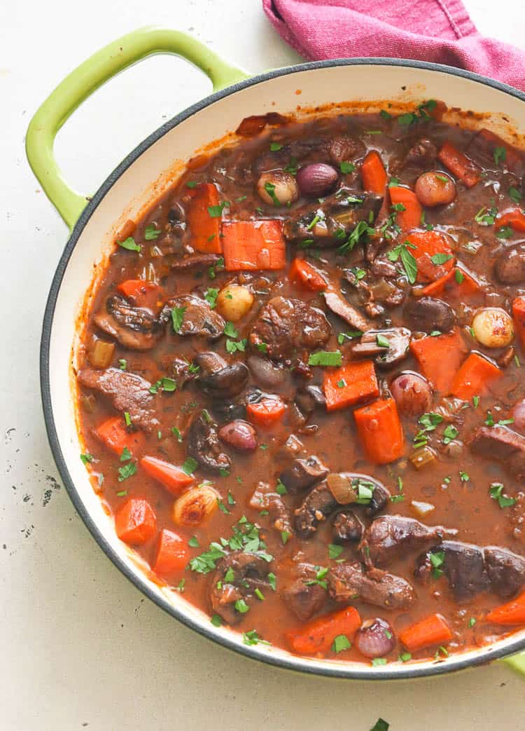 Beef Bourguignon in a pot