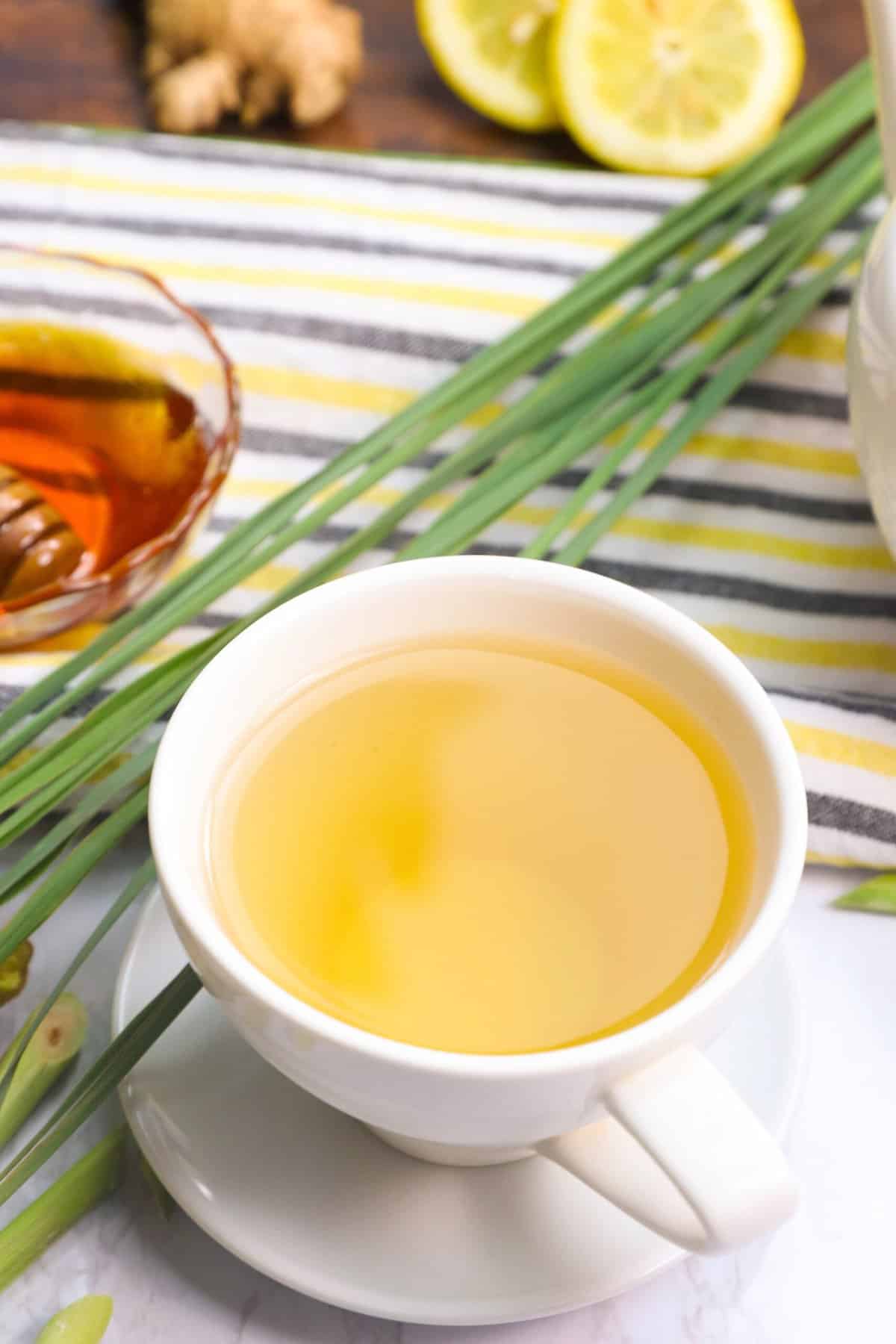 Enjoying a hot cup of lemongrass tea