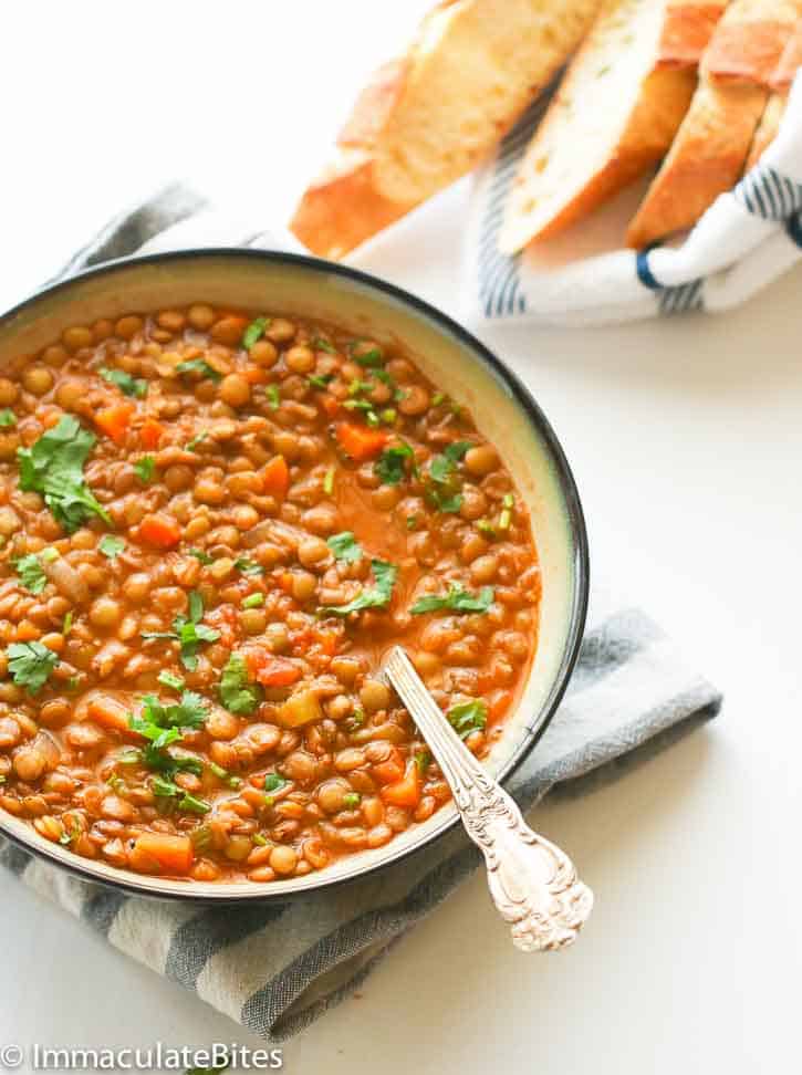 Tasty Lentil Soup with a side of homemade bread