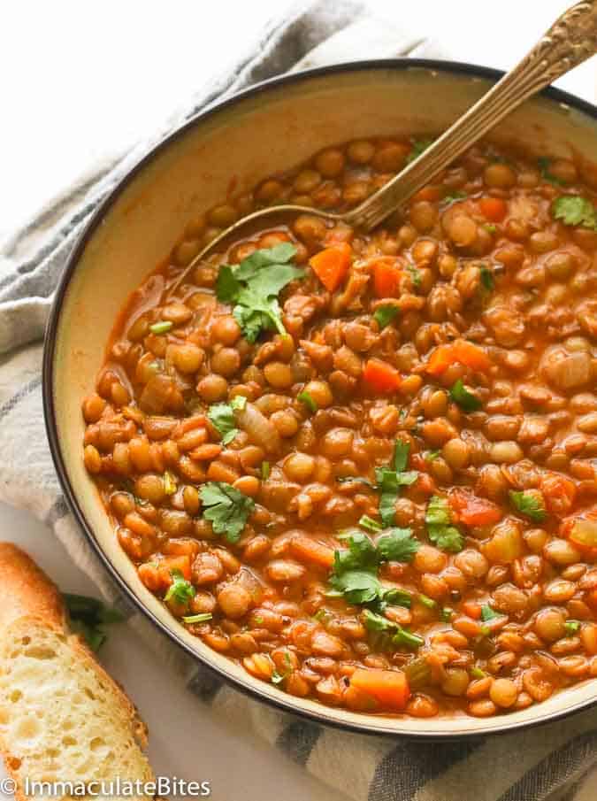 Serving up hearty lentil soup and homemade bread