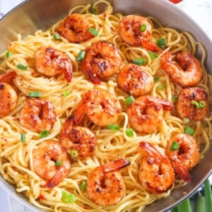 Serving up delicious, steaming bang bang shrimp pasta