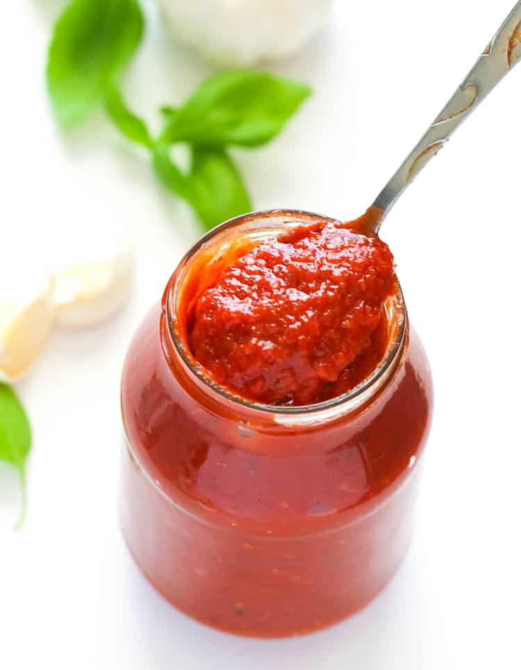 Homemade Pizza Sauce in a jar ready to ramp up the next pizza