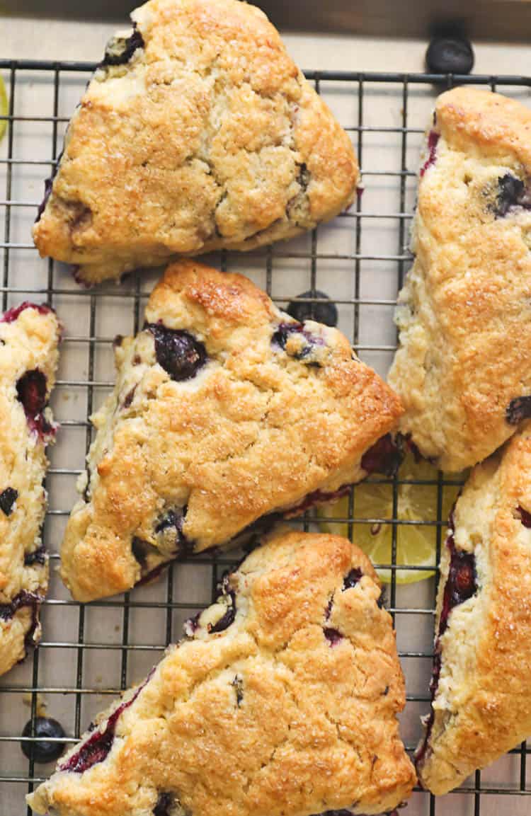 Lemon Blueberry Scones piled in a pan