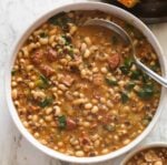 A soul-warming bowl of Southern Black-Eyed Peas with cornbread