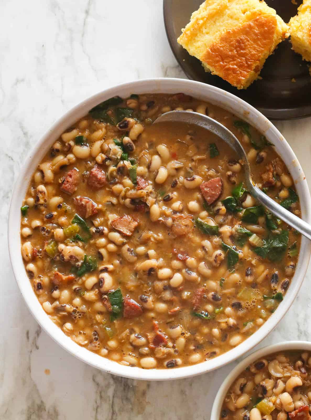 A soul-warming bowl of Southern Black-Eyed Peas with cornbread