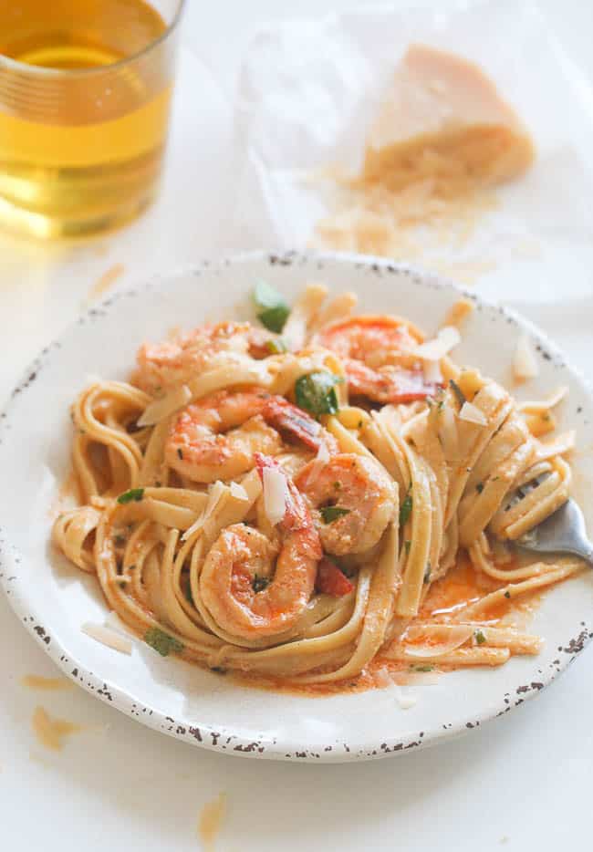 A ridiculously delicious plateful of Creamy Shrimp Pasta