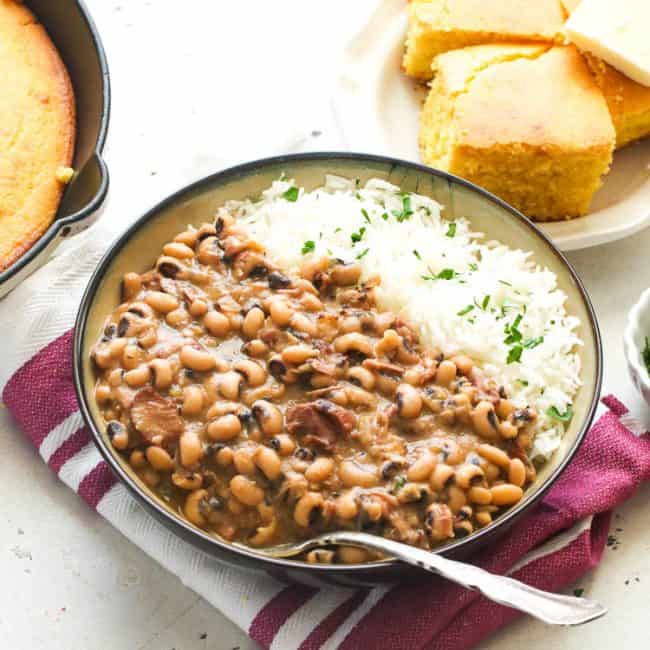 Hoppin John with rice and Southern Cornbread