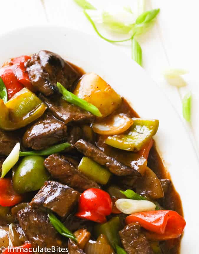 Colorful and saucy pepper steak ready to enjoy