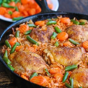 Jollof Rice and Chicken in a Cast-Iron Pan