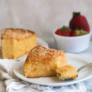 Diving with fork in hand into an insanely good cassava coconut cake