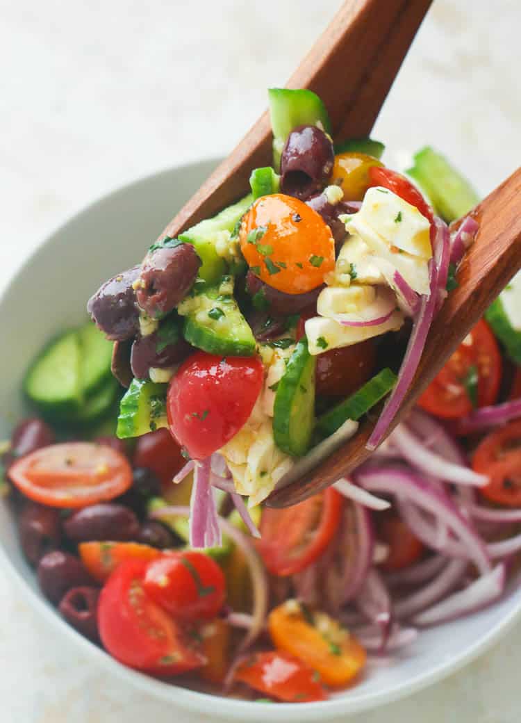 Greek salad tossed in lemon-mint dressing