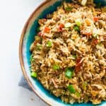 Close up Shot of Cajun Rice in a Blue Bowl