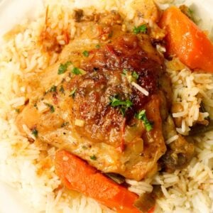 Serving Braised Chicken Thighs with rice and vegetables