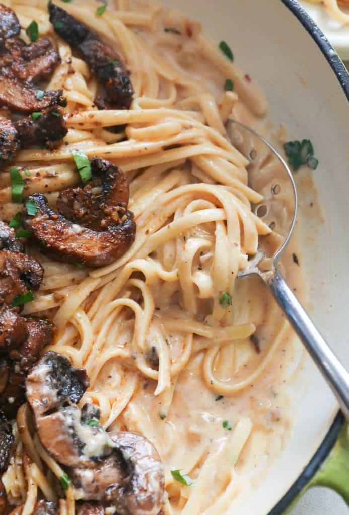 Creamy Mushroom Pasta Fresh with spoon