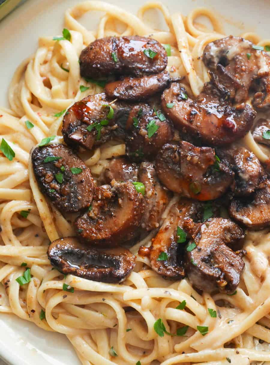 A Serving of Creamy Mushroom Pasta