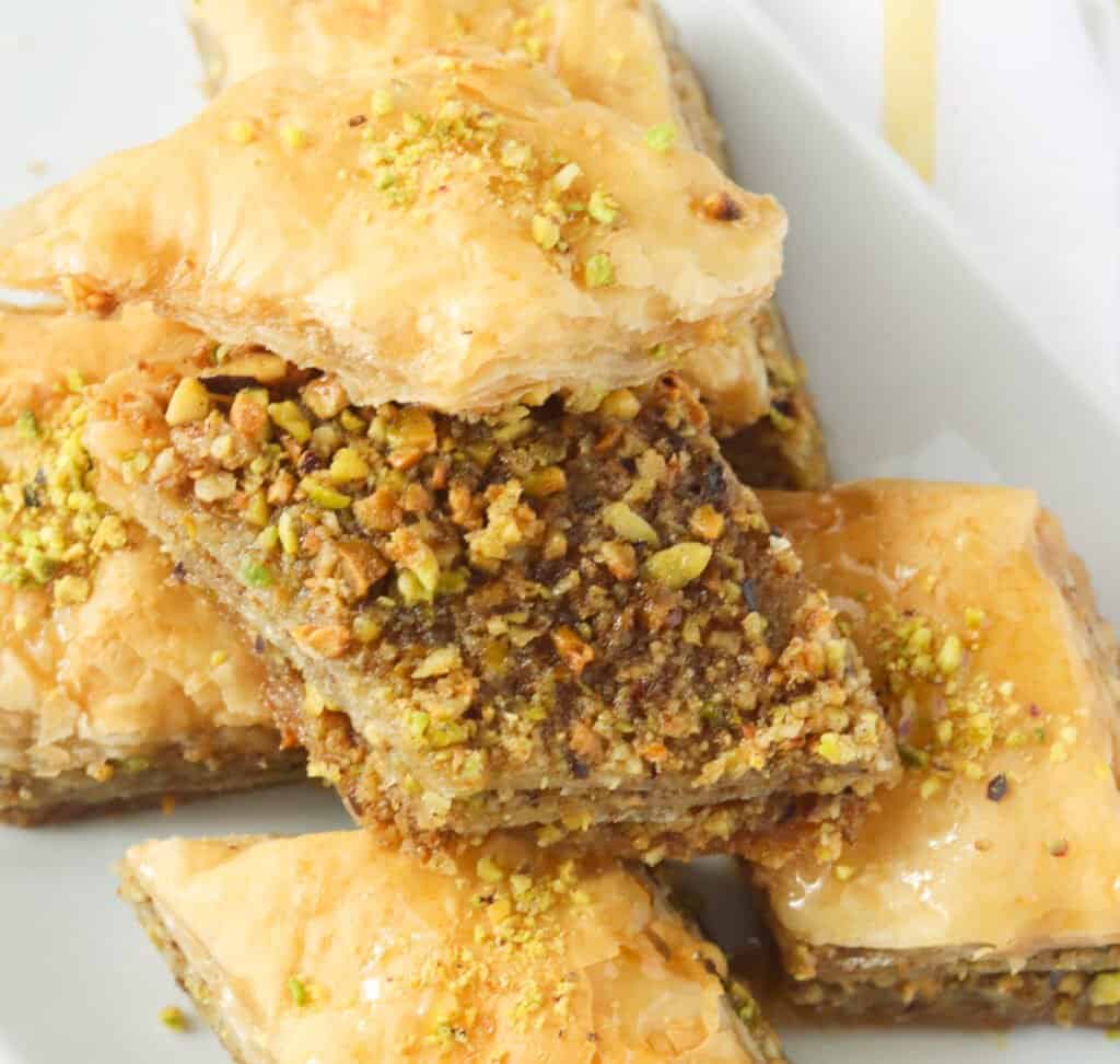 Inside and closeup of baklava