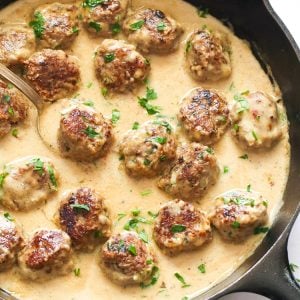 Swedish Meatballs in sauce in a skillet