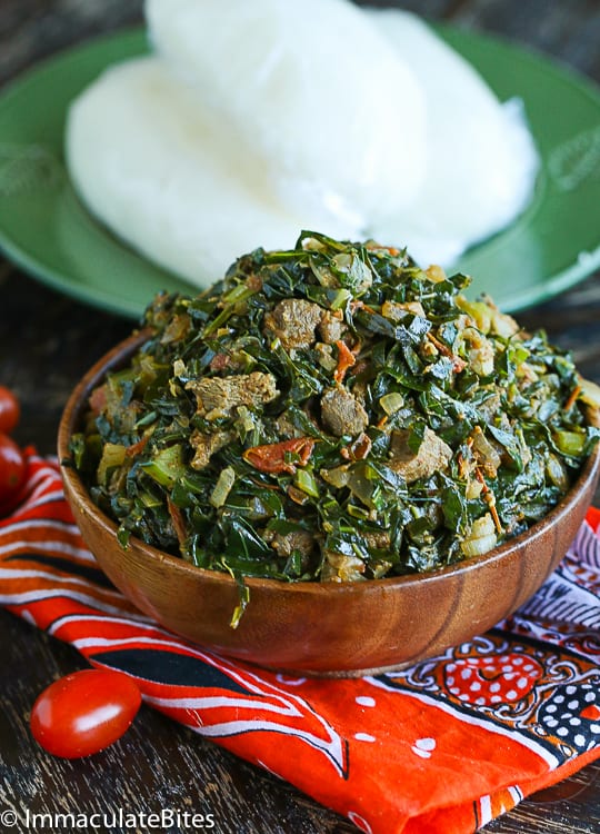 Sukuma wiki ready to enjoy with ugali in the background