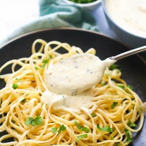 Homemade Alfredo Sauce over linguine