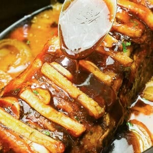 Slow cooker pork loin in a delicious glaze