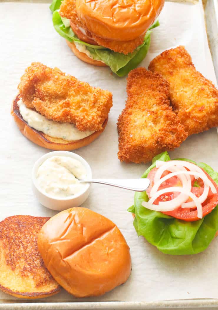 Assembling a fish sandwich