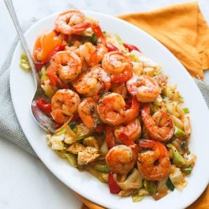 A platter of Jamaican Cabbage and Shrimp