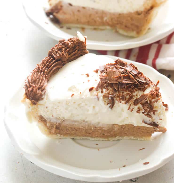 A Slice of French Chocolate Silk Pie On a Plate