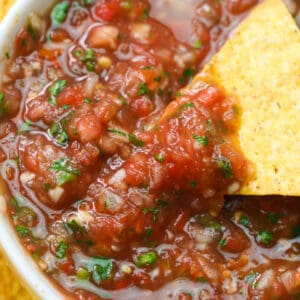 Restaurant-style salsa with tortilla chip