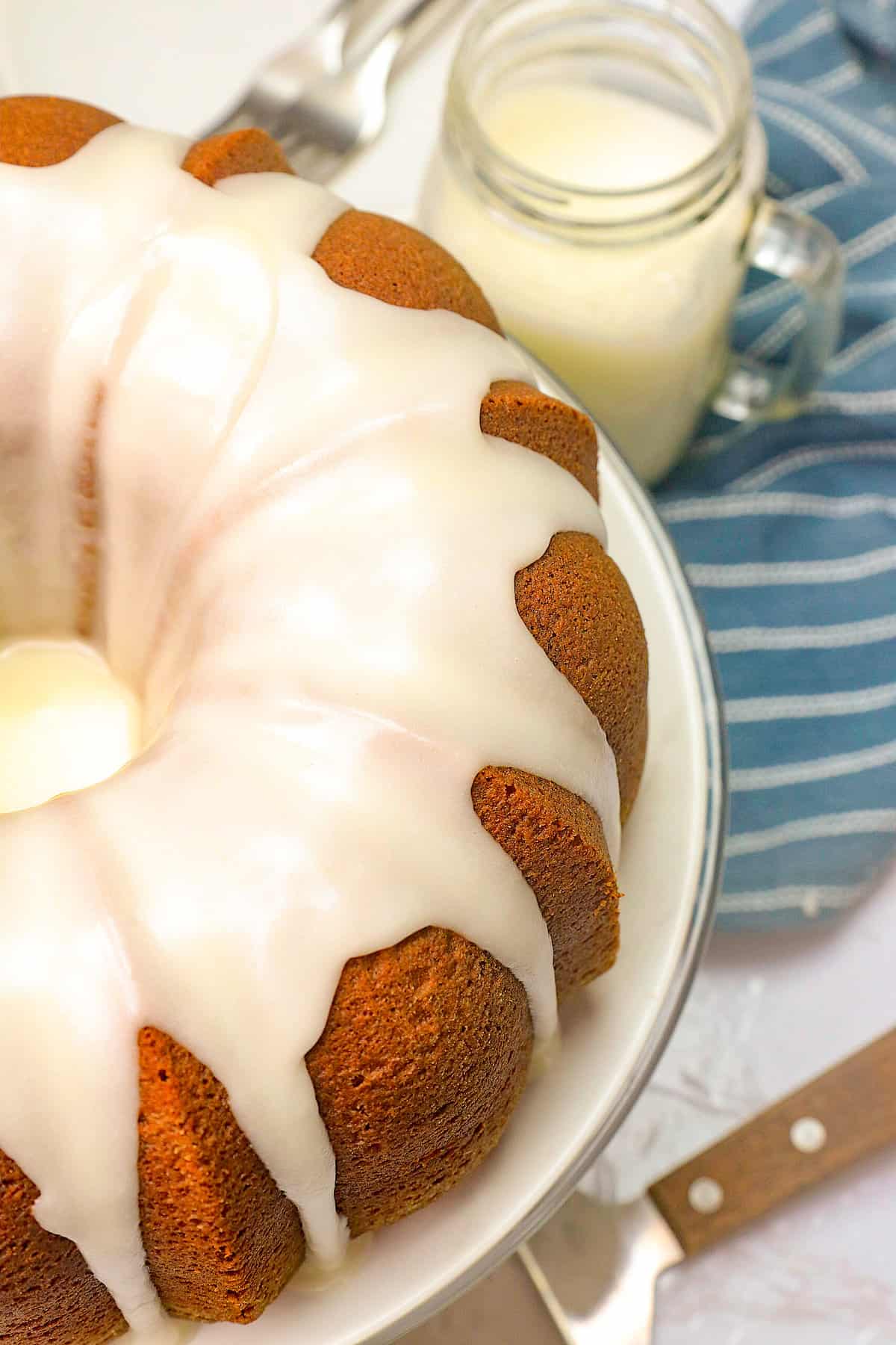 Decadent buttermilk pound cake, glazed and ready to enjoy