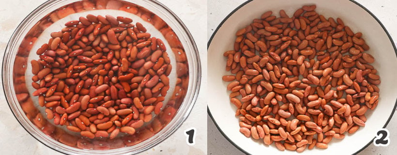 Soaking kidney beans in a bowl of water