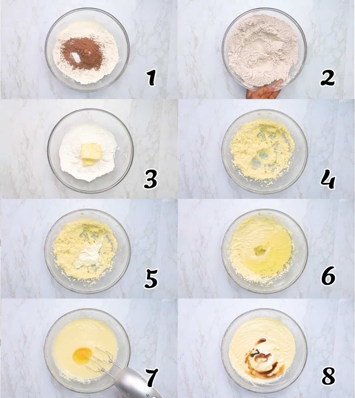 Mix the dry ingredients, then the wet, and mix them together